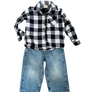 Hurley Black & White Button Down Flannel Shirt Size 24 Months